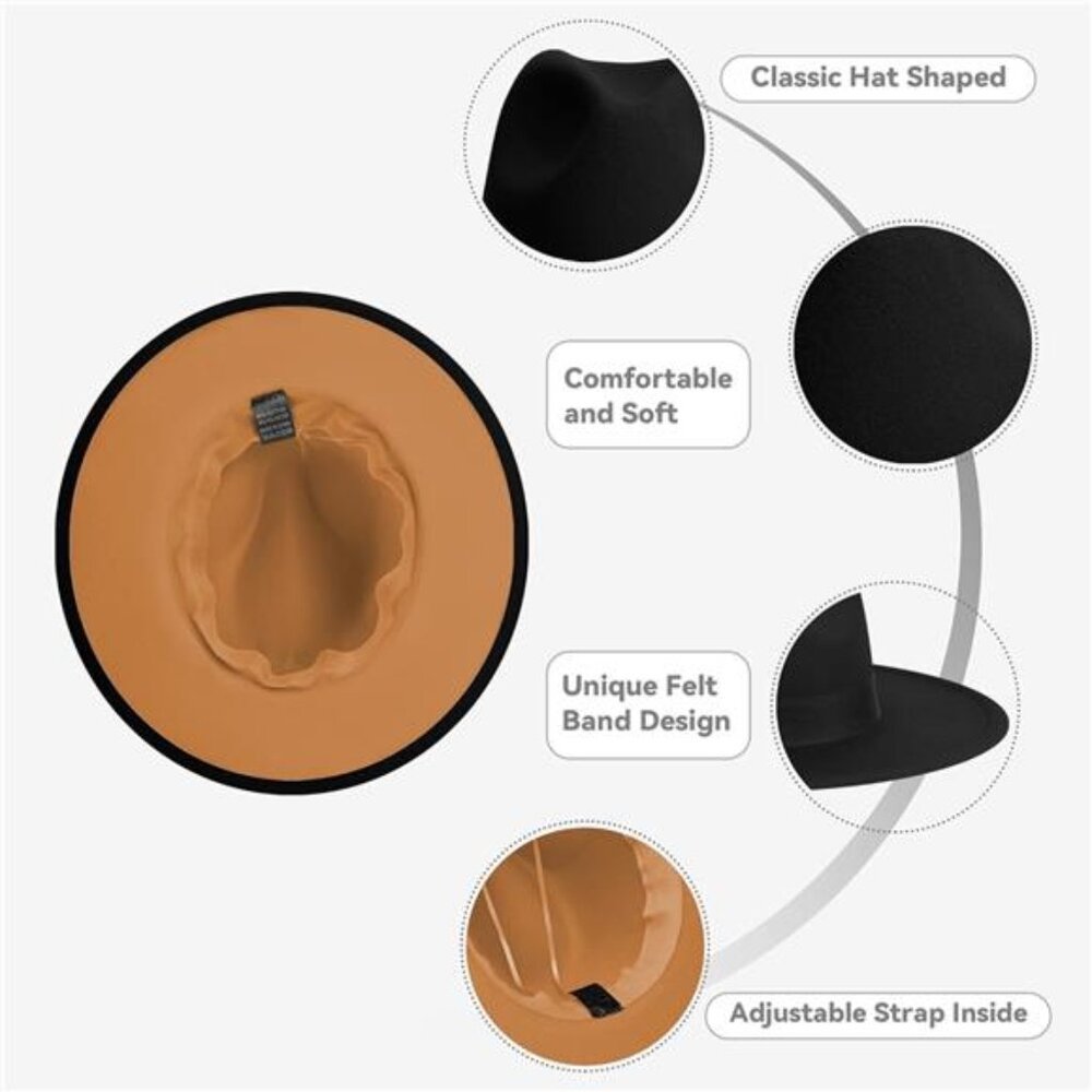 Wide Brim Fedora Hats for Women & Men Classic Dress Panama Hat Adjustable Felt - Picture 3 of 6